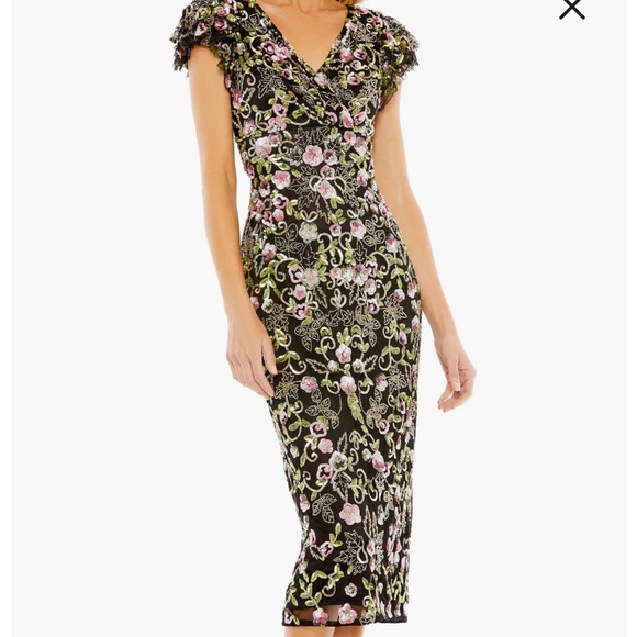 Brand New Mac Duggal Beaded Floral Sheath Dress
